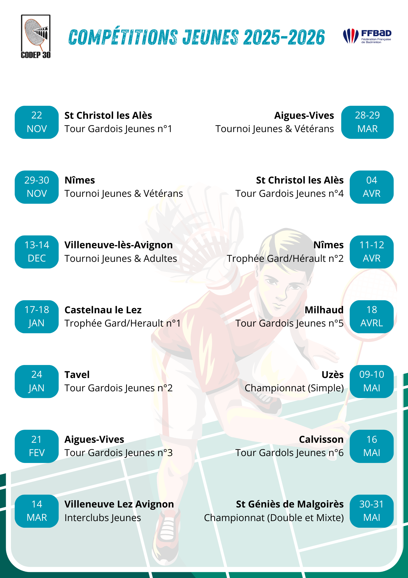 Calendrier Jeunes 2023 2024